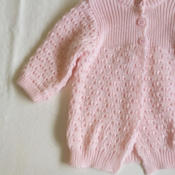 baby mode signature pink acrylic knit cardigan sweater 0-6 months baby girl - Picture 3 of 6